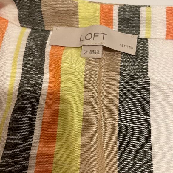 Loft Brand Petite 6 6P Stiped Midi Button Front Dress Midi Length Cap Sleeves - Picture 5 of 5